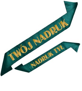 Szarfa  zieleń butelkowa z Twoim nadrukiem w kolorze złotym - przód + tył