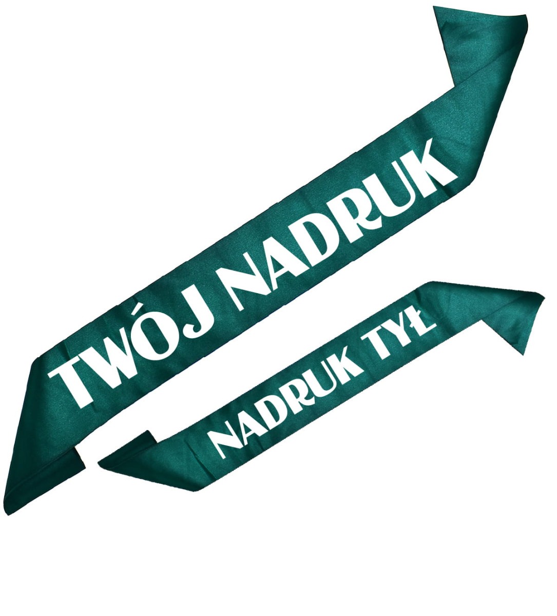 Szarfa zieleń butelkowa z Twoim nadrukiem w kolorze białym - przód + tył