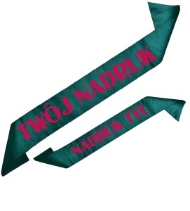 Szarfa  zieleń butelkowa z Twoim nadrukiem w kolorze fuksji - przód + tył