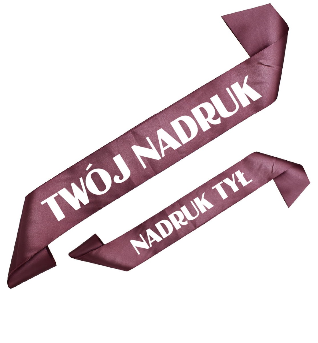 Szarfa ciemny brudny róż z Twoim nadrukiem w kolorze białym - przód + tył