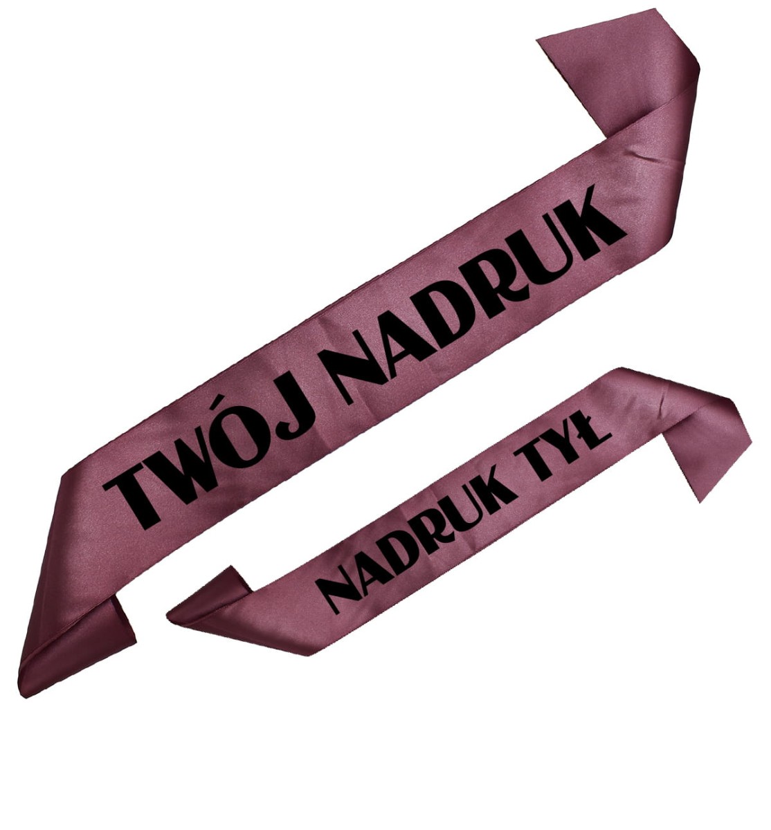 Szarfa ciemny brudny róż z Twoim nadrukiem w kolorze czarnym - przód + tył