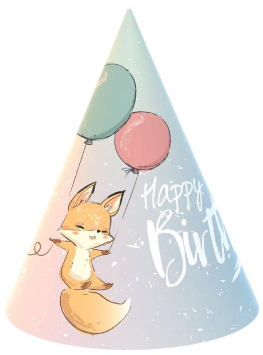 Czapeczki papierowe Kolekcja Happy Birthday - lisek, 6 szt.