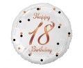 Balon foliowy 18 Birthday, biały, średnica 45cm