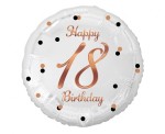 Balon foliowy 18 Birthday, biały, średnica 45cm