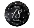 Balon foliowy 18 Birthday, czarny ze srebrnym nadrukiem, 45cm