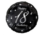 Balon foliowy 18 Birthday, czarny ze srebrnym nadrukiem, 45cm