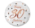 Balon foliowy 30 Birthday, biały, średnica 45cm