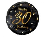 Balon foliowy 30 Birthday, czarny ze złotym nadrukiem, 45cm