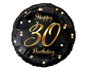 Balon foliowy 30 Birthday, czarny ze złotym nadrukiem, 45cm