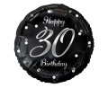 Balon foliowy 30 Birthday, czarny ze srebrnym nadrukiem, 45cm