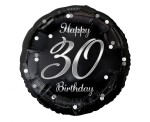 Balon foliowy 30 Birthday, czarny ze srebrnym nadrukiem, 45cm