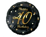 Balon foliowy 40 Birthday, czarny ze złotym nadrukiem, 45cm