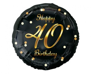 Balon foliowy 40 Birthday, czarny ze złotym nadrukiem, 45cm