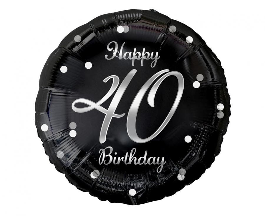 Balon foliowy 40 Birthday, czarny ze srebrnym nadrukiem, 45cm