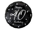 Balon foliowy 40 Birthday, czarny ze srebrnym nadrukiem, 45cm