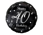 Balon foliowy 40 Birthday, czarny ze srebrnym nadrukiem, 45cm