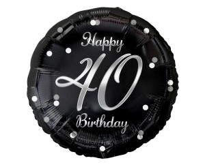 Balon foliowy 40 Birthday, czarny ze srebrnym nadrukiem, 45cm