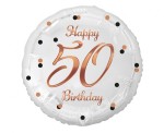 Balon foliowy 50 Birthday, biały, średnica 45cm