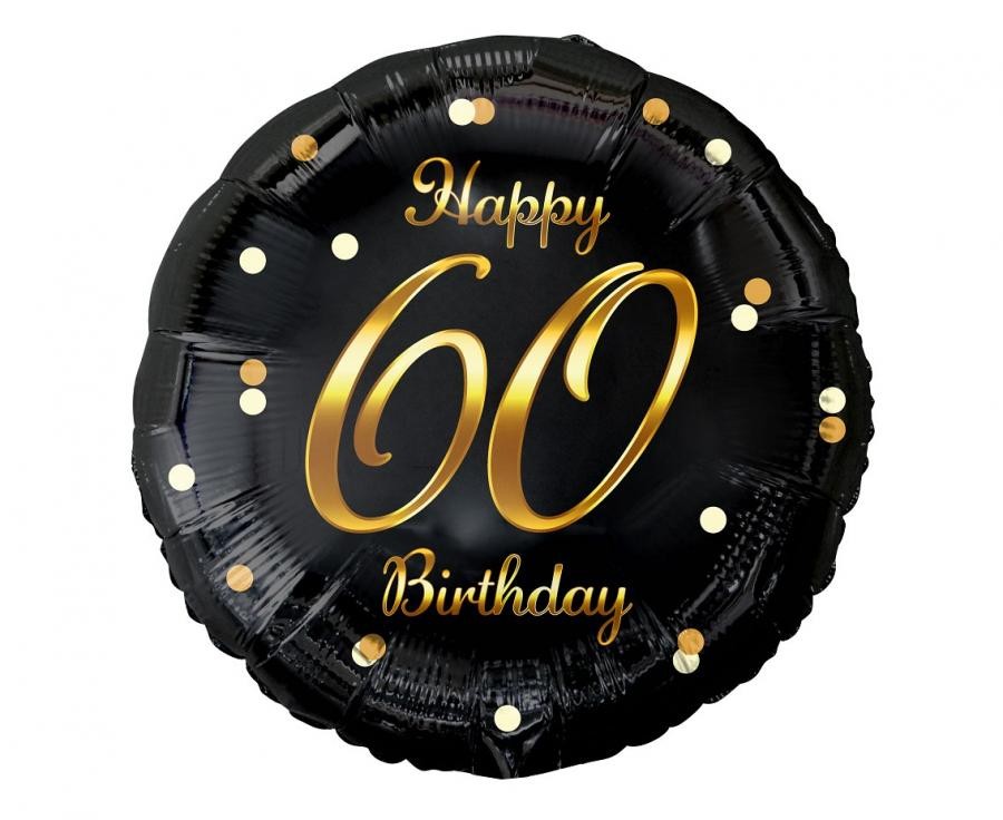 Balon foliowy 60 Birthday, czarny ze złotym nadrukiem, 45cm
