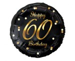 Balon foliowy 60 Birthday, czarny ze złotym nadrukiem, 45cm