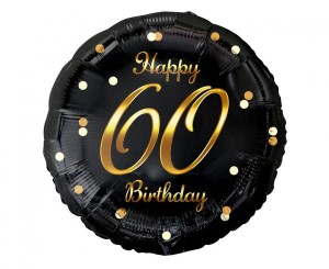 Balon foliowy 60 Birthday, czarny ze złotym nadrukiem, 45cm