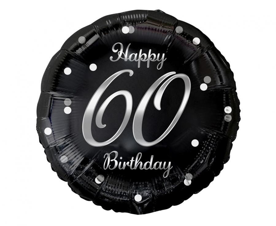 Balon foliowy 60 Birthday, czarny ze srebrnym nadrukiem, 45cm