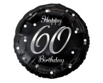 Balon foliowy 60 Birthday, czarny ze srebrnym nadrukiem, 45cm