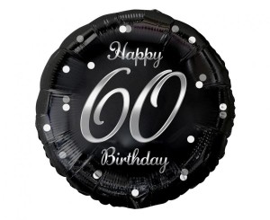 Balon foliowy 60 Birthday, czarny ze srebrnym nadrukiem, 45cm