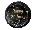 Balon foliowy Happy Birthday, gwiazdki czarny ze złotym nadrukiem, 45cm