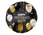 Balon foliowy Happy Birthday to you, czarno-złoty nadruk, 45cm