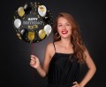 Balon foliowy Happy Birthday to you, czarno-złoty nadruk, 45cm