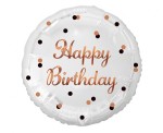 Balon foliowy Happy Birthday, biały, różowo-złoty nadruk, 45cm