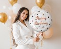 Balon foliowy Happy Birthday, biały, różowo-złoty nadruk, 45cm