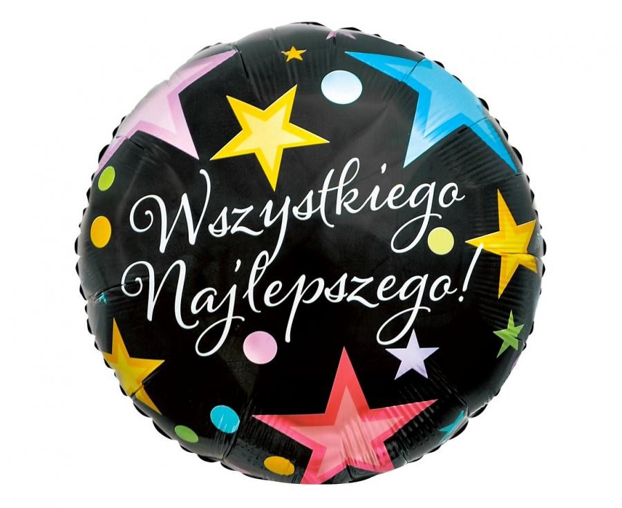 Balon foliowy Wszystkiego Najlepszego, kolorowe gwiazdki, 45cm