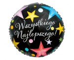 Balon foliowy Wszystkiego Najlepszego, kolorowe gwiazdki, 45cm