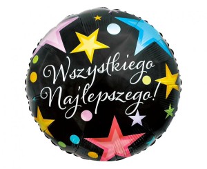 Balon foliowy Wszystkiego Najlepszego, kolorowe gwiazdki, 45cm