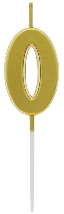 Świeczka piker cyferka 0, metaliczna złota, 9.5x2.3 cm
