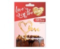 Topper akrylowy złoty serce Love na tort, 13 x 10 cm