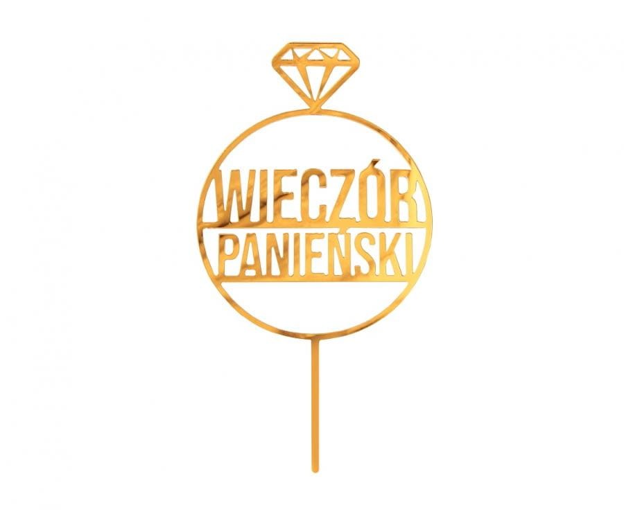 Topper akrylowy złoty Wieczór Panieński, 18 x 10 cm