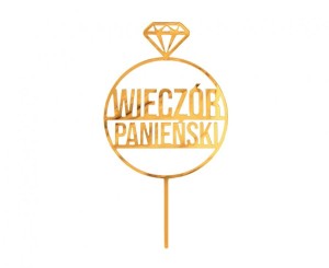 Topper akrylowy złoty Wieczór Panieński, 18 x 10 cm