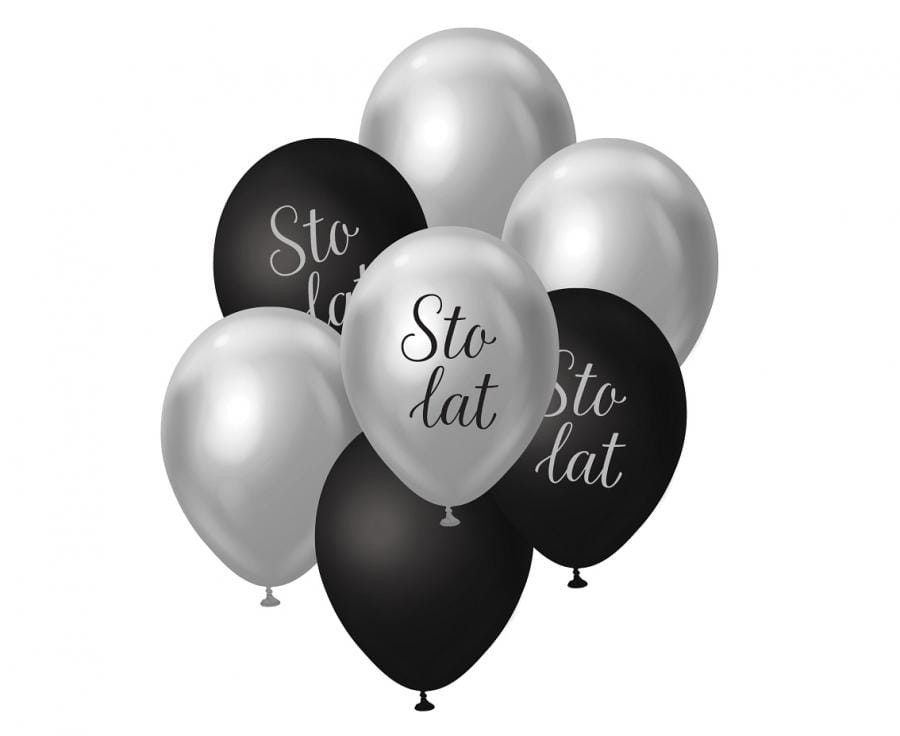 Balony lateksowe Sto Lat, czarno - srebrne , 7szt 30 cm
