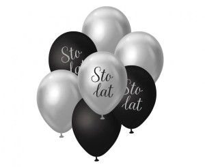 Balony lateksowe Sto Lat, czarno - srebrne , 7szt 30 cm