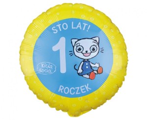 Balon foliowy 46cm - Kicia Kocia, roczek , 1 urodziny, pakowany
