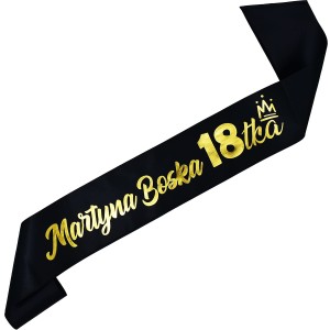 Czarna szarfa ze złotym nadrukiem Boska 18tka + imię