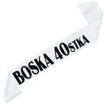 Boska 40stka - biała szarfa z czarnym nadrukiem