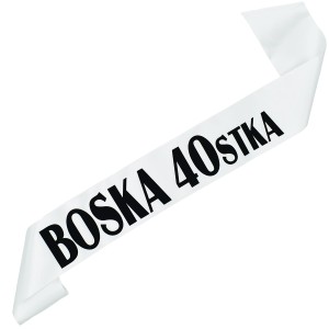 Boska 40stka - biała szarfa z czarnym nadrukiem