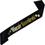 Wieczór kawalerski - z kieliszkami - czarna szarfa ze złotym nadrukiem