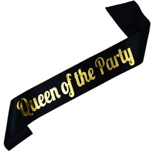 Queen of the Party - czarna szarfa ze złotym nadrukiem