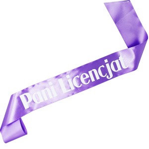 Pani Licencjat - fioletowa szarfa  z białym nadrukiem