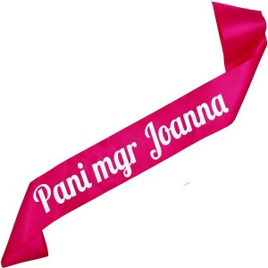 Pani mgr + imię -szarfa fuksjowa z białym nadrukiem